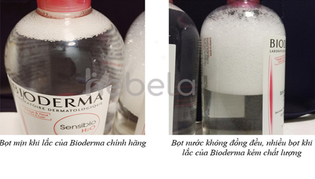 Phân biệt tẩy trang Bioderma fake dựa vào bọt nước khi lắc