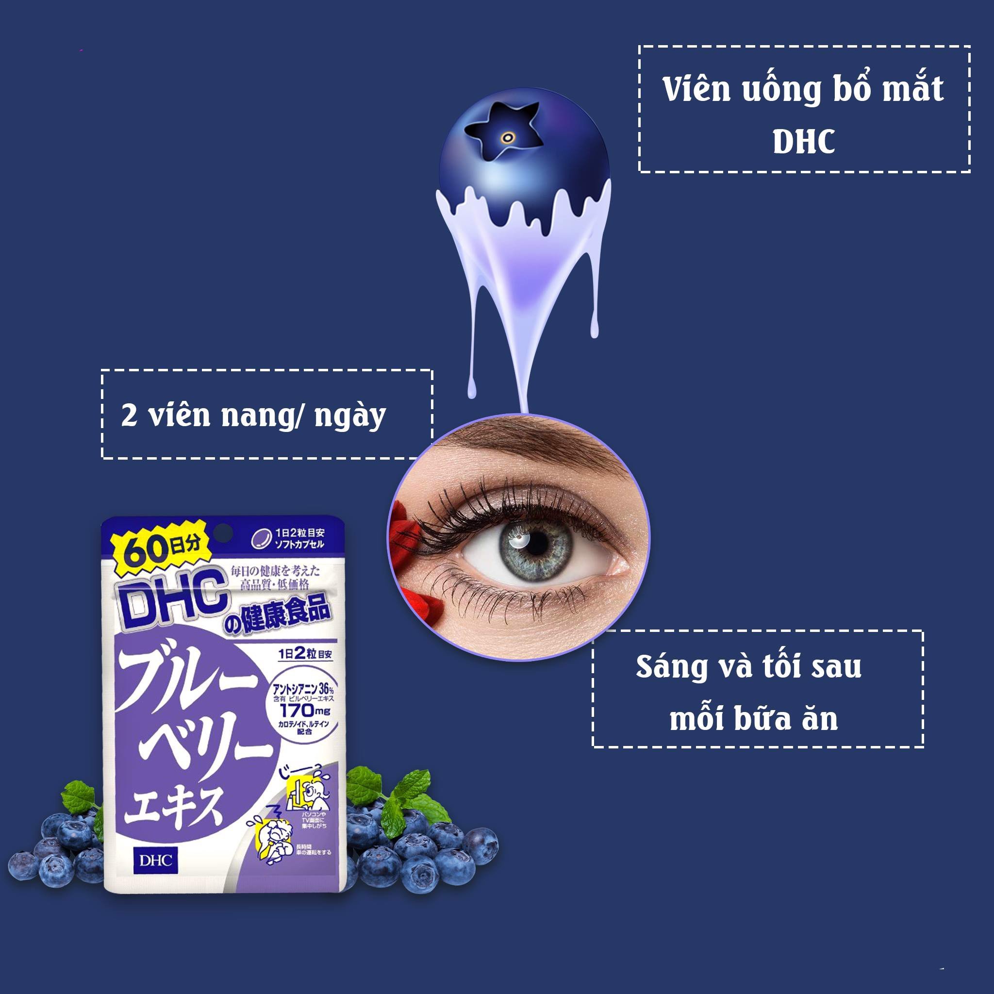 Viên Uống Việt Quất Bổ Mắt DHC Blueberry Extract DHC 30 ngày 60 viên