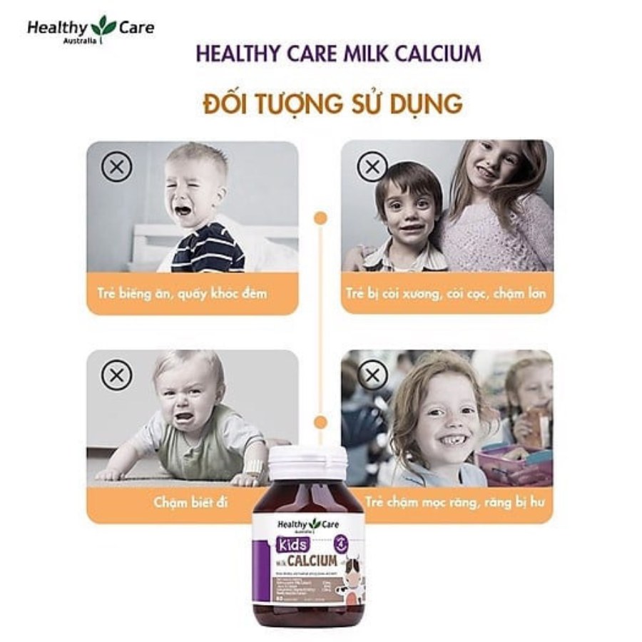 Viên Uống Giúp Bổ Sung Canxi Cho Bé Healthy Care Kids Milk Calcium 60 VIÊN