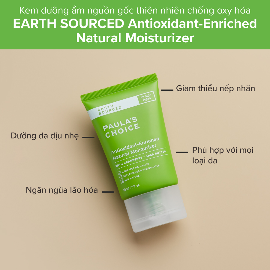 Kem Dưỡng Ẩm Nguồn Gốc Thiên Nhiên Paula's Choice Earth Sourced Antioxidant Enriched Natural Moisturizer 60ml