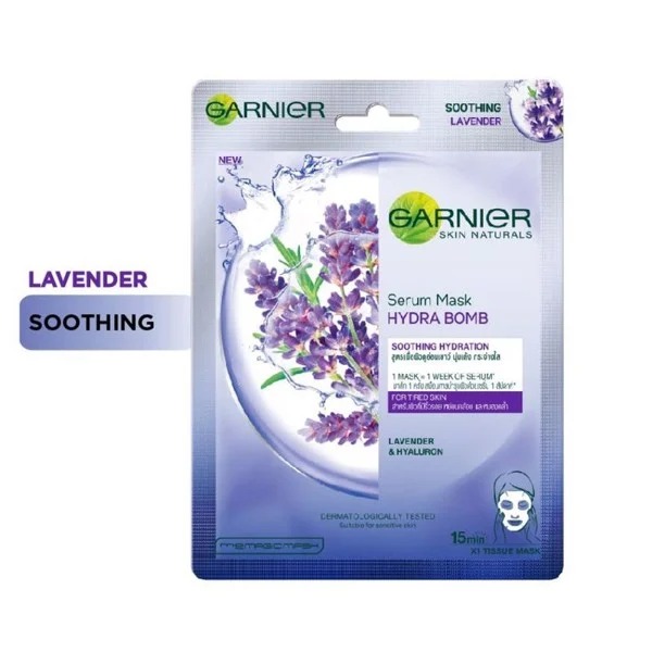 Mặt Nạ Garnier Hoa Oải Hương Cấp Ẩm, Làm Dịu Da 28g Hydra Bomb Soothing Hydration Serum Mask - Lavender & Hyaluron