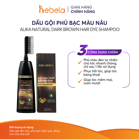 Dầu Gội Phủ Bạc Màu Nâu Alika Natural Dark Brown Hair Dye Shampoo