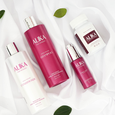 Combo Alika for women: Dầu gội, Dầu xả, Tinh chất dưỡng tóc, Viên uống ngăn rụng và kích mọc tóc 