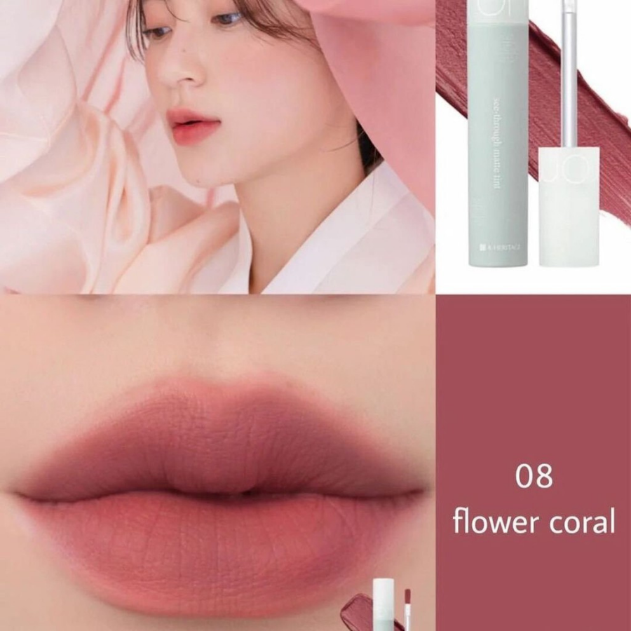 Son Kem Lì Romand See Through Matte Tint HanBok 08 Flower Coral Cam Hồng San Hô