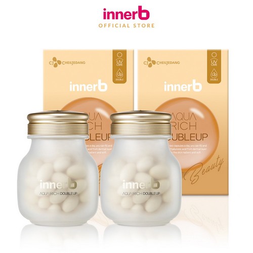 Combo Thực Phẩm Bảo Vệ Sức Khỏe InnerB Aqua Rich DoubleUp 56 Viên Và Nước Uống InnerB Collagen 6 Chai, Tặng Kèm Túi Đựng Mỹ Phẩm