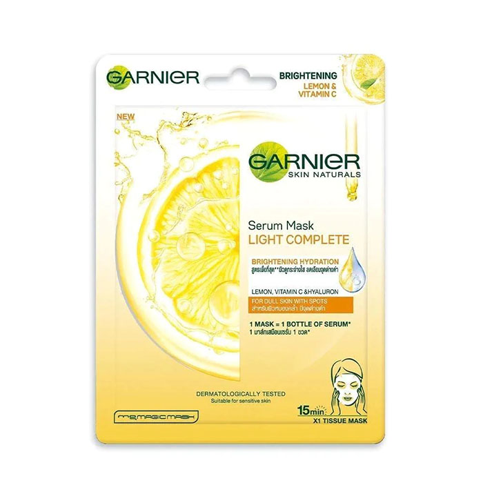 Mặt Nạ Garnier Tinh Chất Yuzu Làm Sáng Da & Mờ Thâm 28g Light Complete Brightening Hydration Serum Mask - Lemon, Vitamin C & Hyaluron
