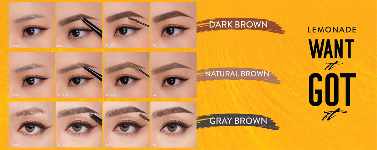 Combo Chì Kẻ Mày 2 Đầu Lemonade 01 Dark brown x Phấn Nước Cho Da Khô Lemonade A02 Natural x Mặt Nạ Mắt DHC Pack Sheet Eyes