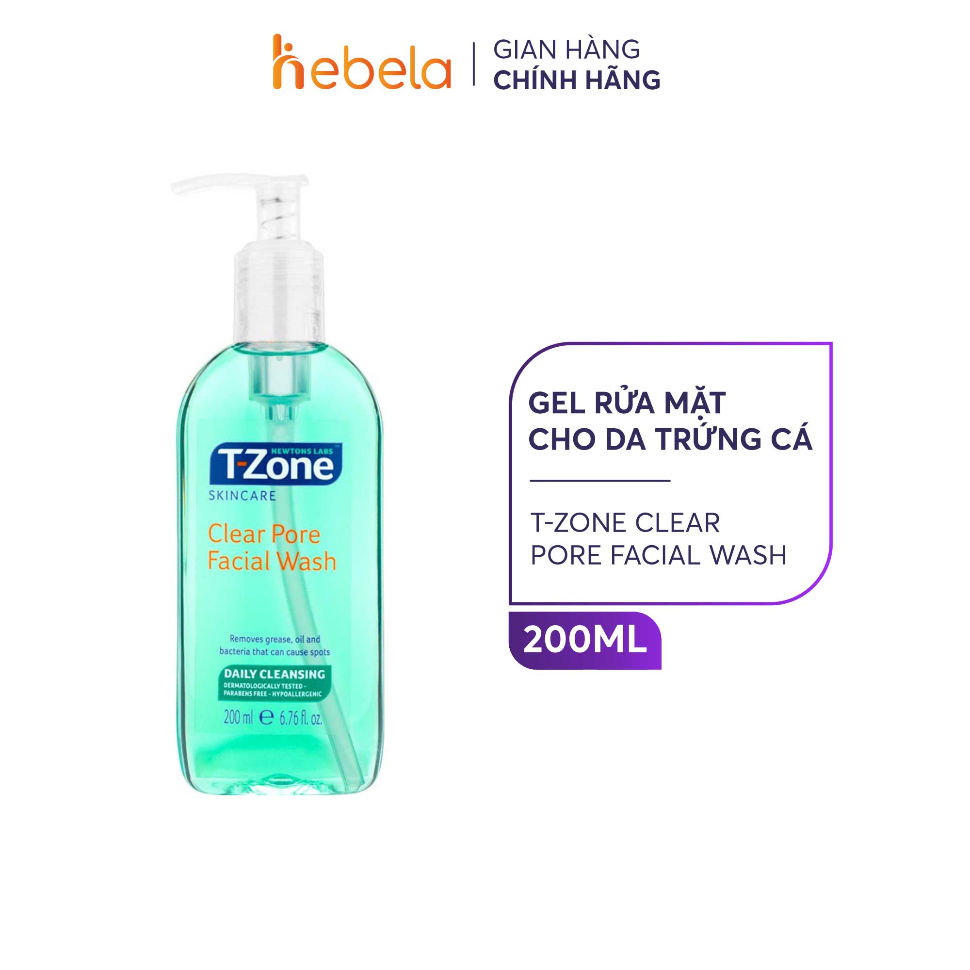 Gel Rửa Mặt T-Zone Clear Pore Facial Wash Cho Da Trứng Cá 200ml
