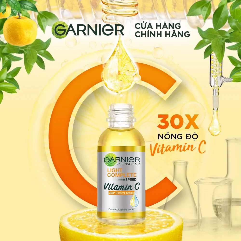 Tinh Chất Garnier Tăng Cường Sáng Da Mờ Thâm 30ml Bright Complete 30x Vitamin C Booster Serum