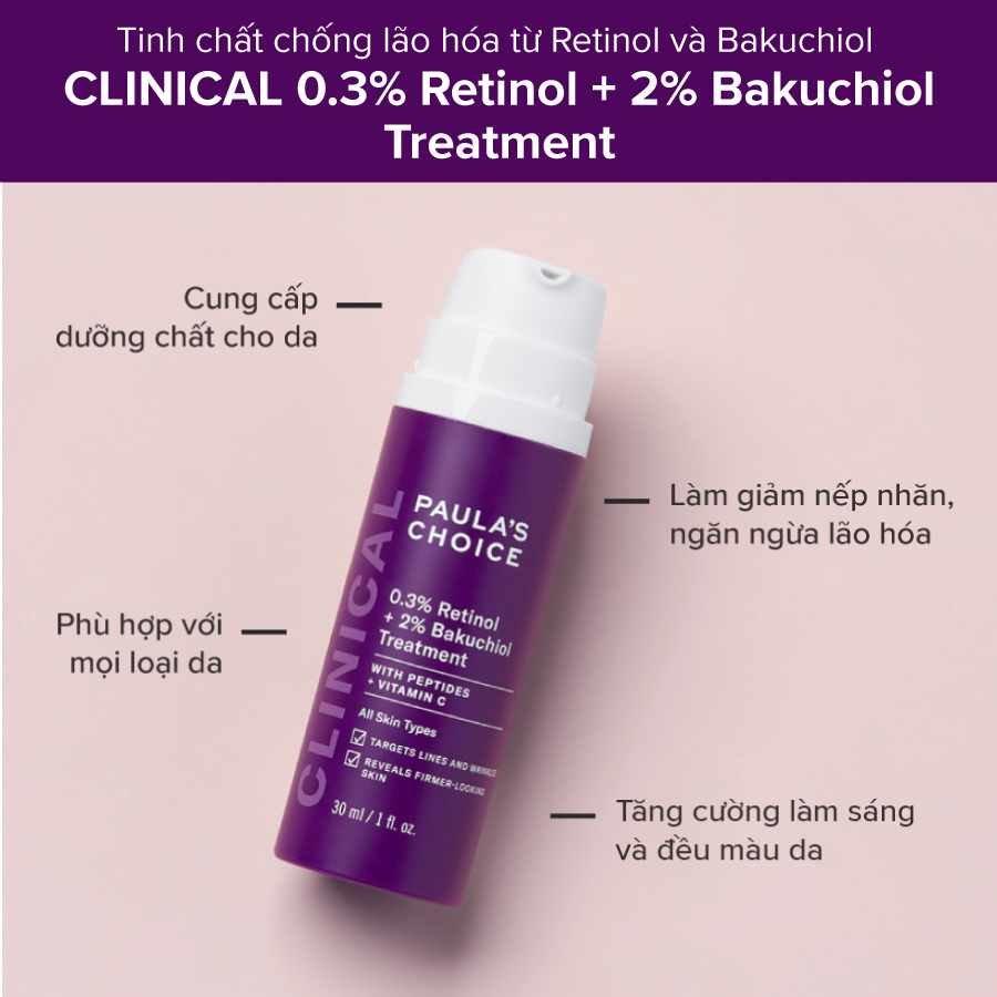 Tinh Chất Chống Các Dấu Hiệu Tuổi Tác Paula's Choice 0.3% Retinol + 2% Bakuchiol Treatment 30ml 