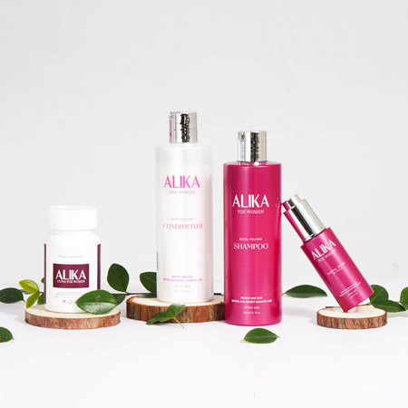 Combo Alika for women: Dầu gội, Dầu xả, Tinh chất dưỡng tóc, Viên uống ngăn rụng và kích mọc tóc 