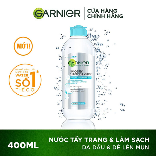 Nước Tẩy Trang Garnier Dành Cho Da Dầu Và Mụn 400ml Micellar Cleansing Water For Oily & Acne-Prone Skin