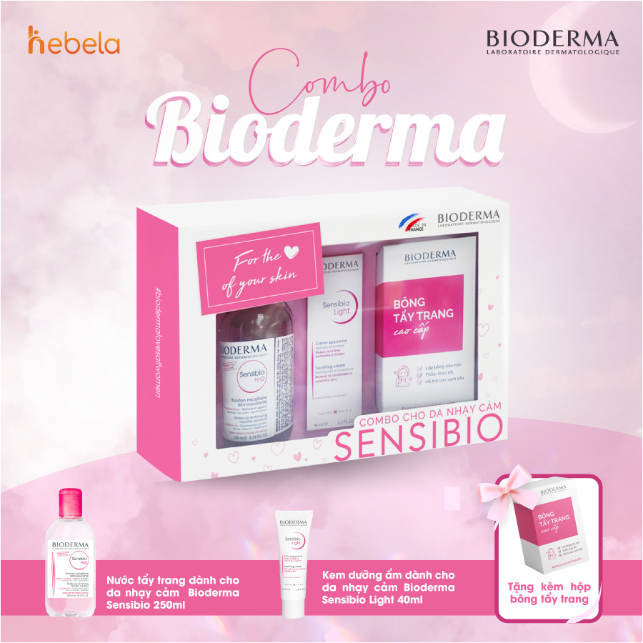 Combo Box Bioderma: Tẩy trang Sensibio H20 250ml x Kem dưỡng Bioderma Sensibio Light 40ml