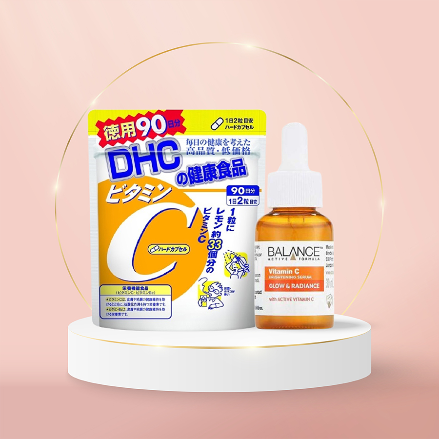 Combo dưỡng trắng: Tinh Chất Làm Sáng Da Balance Active Formula x Thực Phẩm Bảo Vệ Sức Khỏe DHC Vitamin C