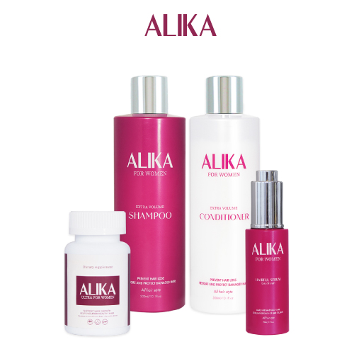 Combo Alika for women: Dầu gội, Dầu xả, Tinh chất dưỡng tóc, Thực phẩm bảo vệ sức khỏe