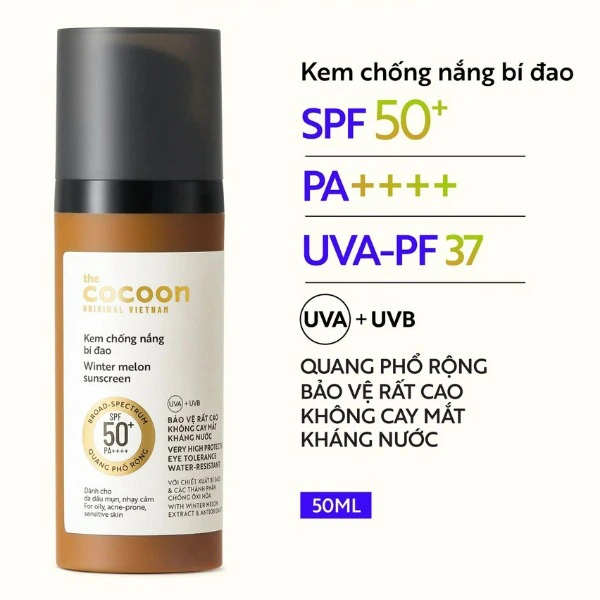 Kem Chống Nắng Cocoon Bí Đao Quang Phổ Rộng 50ml SPF 50 + PA ++++