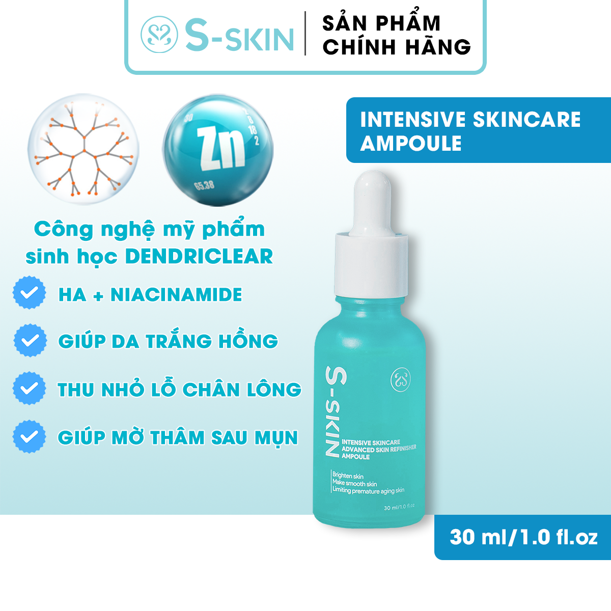Serum S-Skin Intensive Skincare Dưỡng Sáng Da, Mờ Thâm - Intensive Skincare Advanced Skin Refinisher Ampoule 30ml