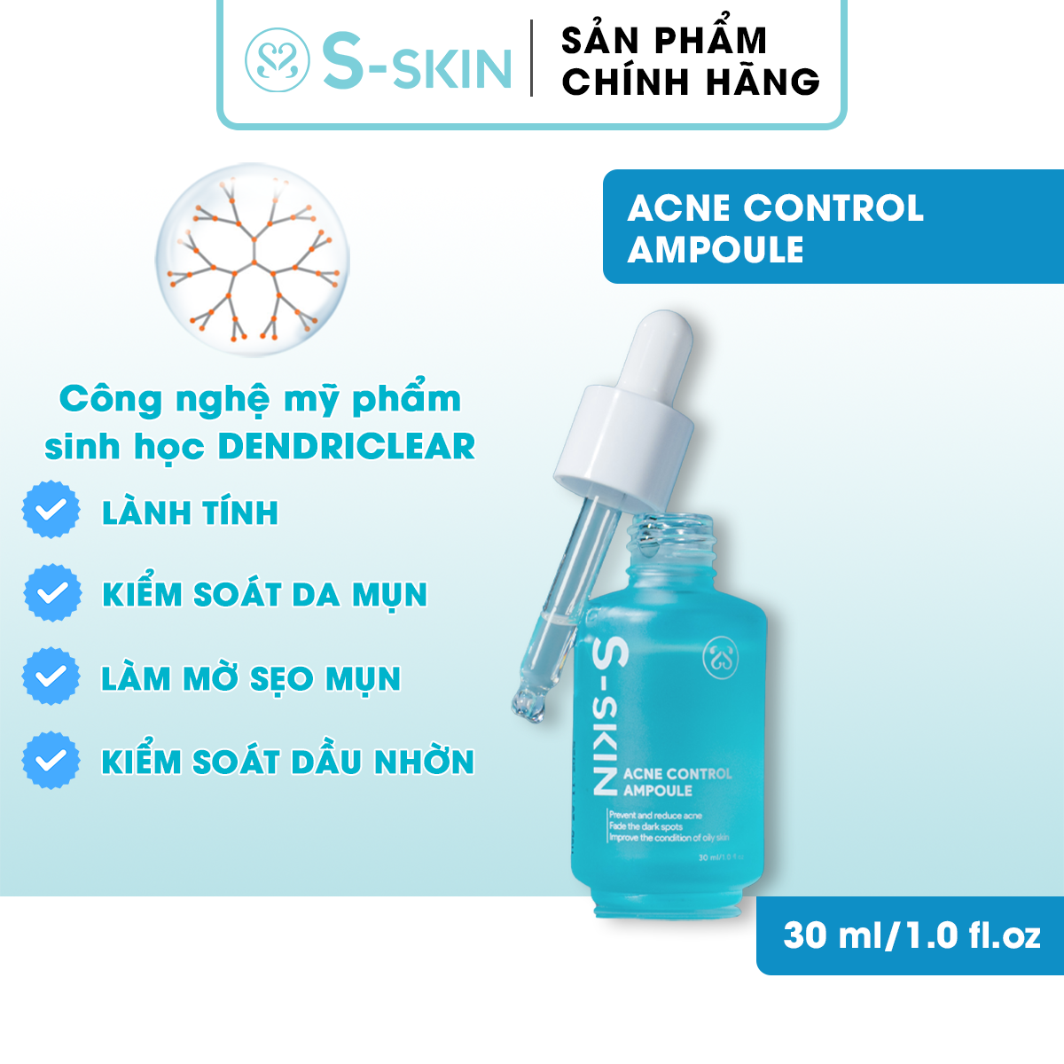 Serum S-Skin Ampoul Kiểm Soát Tình Trạng Da Mụn - Acne Control Ampoul30ml