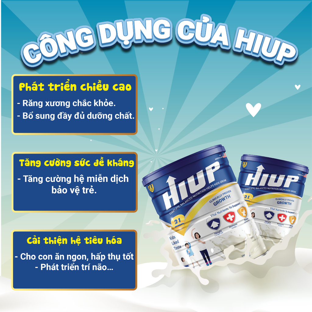 Combo 8 sữa bột HIUP tăng chiều cao cho trẻ từ 2 đến 15 tuổi