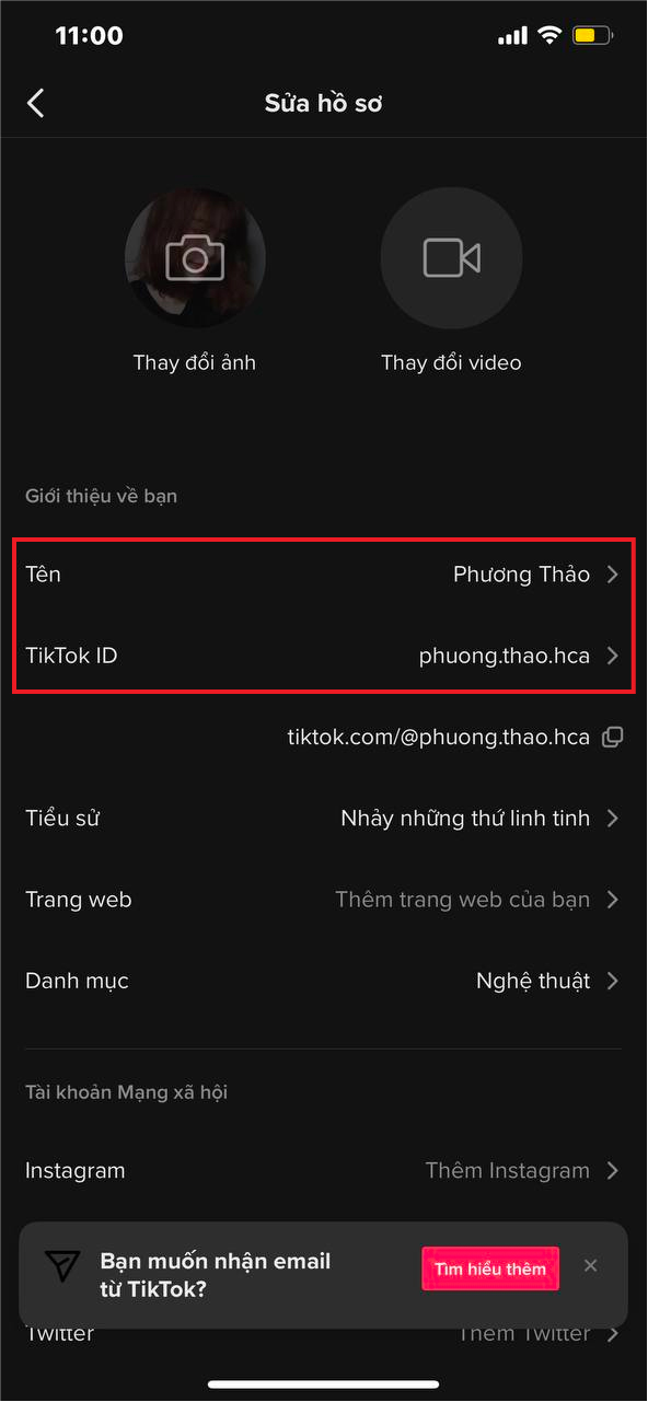 Ví dụ về cách đổi tên Tik Tok trên điện thoại ảnh 2