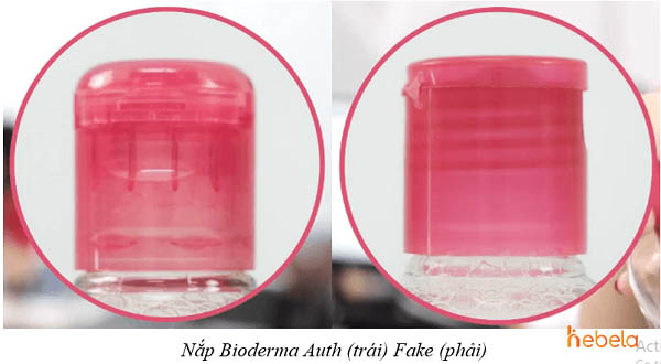 Nắp Bioderma chính hãng (trái) - Fake (phải)