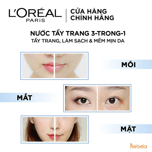 Nước tẩy trang  L'Oreal xanh nhạt  sở hữu công dụng 3 trong 1