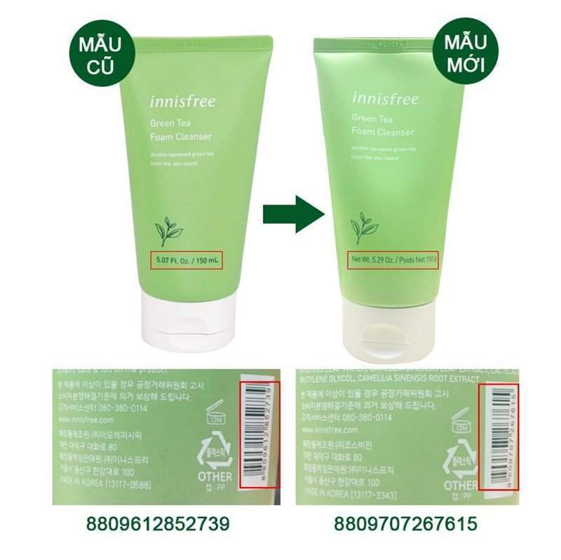 sữa rửa mặt Innisfree trà xanh giả 8