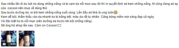 đánh giá của tiêu dùng khi sử dụng kem chống nắng của Cocoon