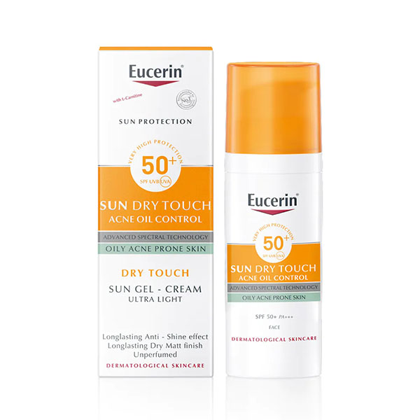 Kem chống nắng Eucerin với tông màu vàng chủ đạo