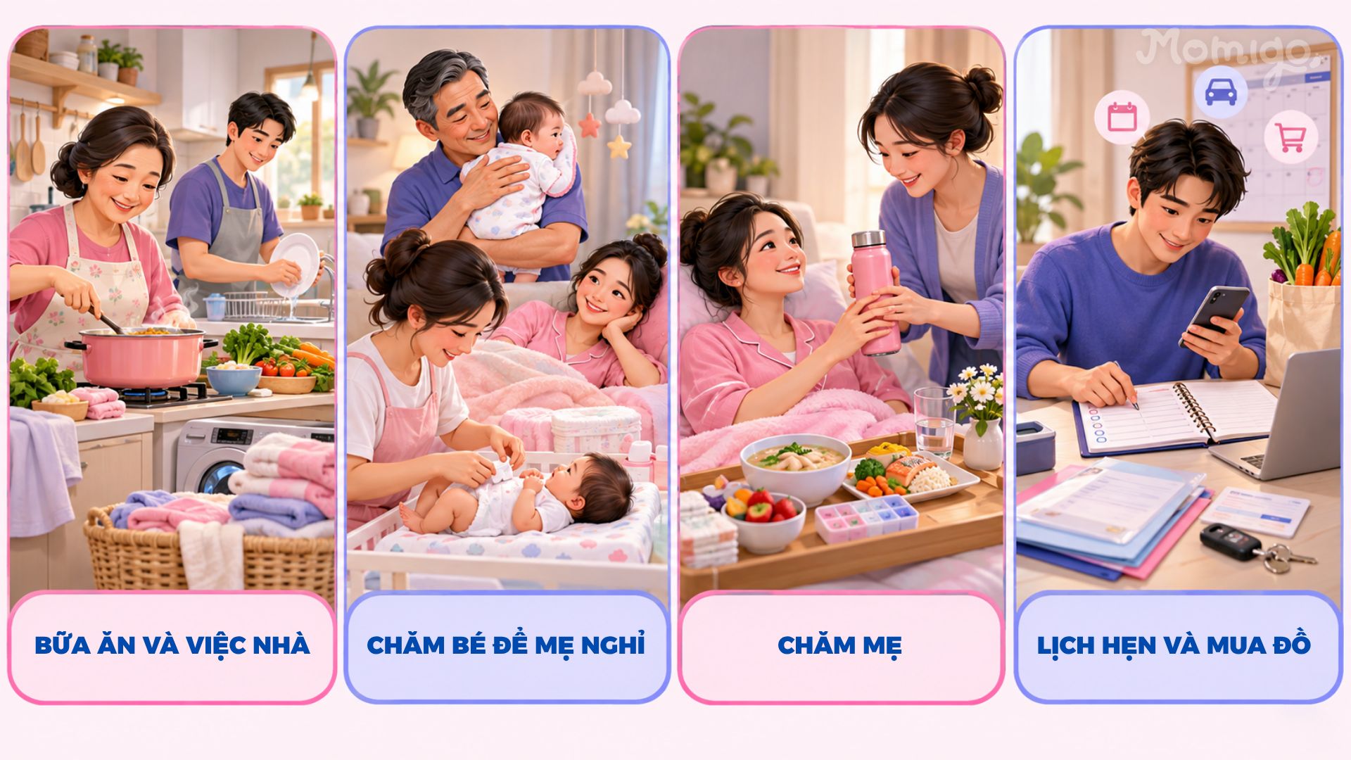 Bốn nhóm việc đỡ mẹ nhất