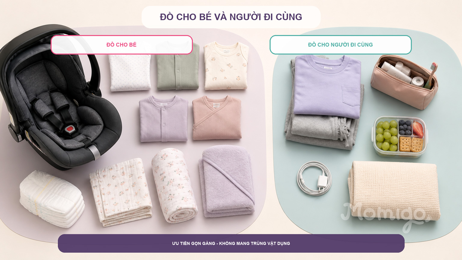 Đồ dùng cần chuẩn bị cho bé và người đi cùng
