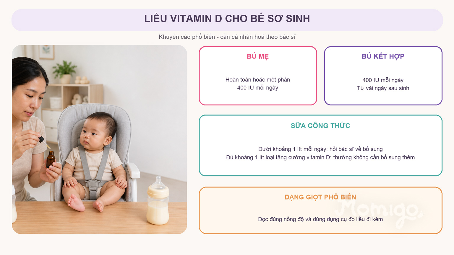 Liều vitamin D tham khảo theo cách nuôi bé