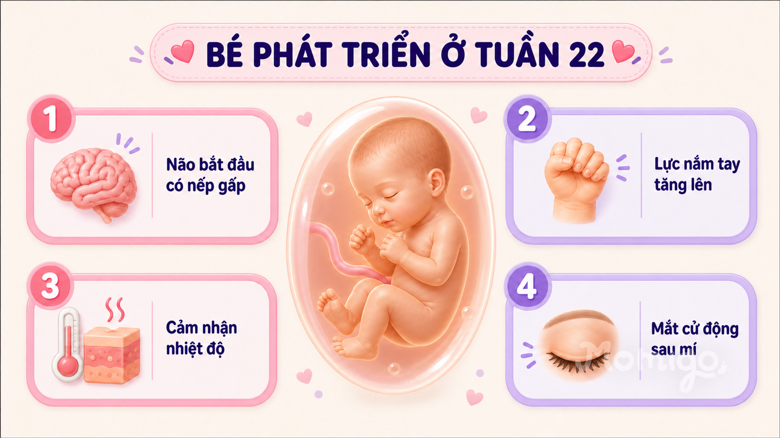 Những dấu mốc phát triển nổi bật của thai nhi ở tuần 22