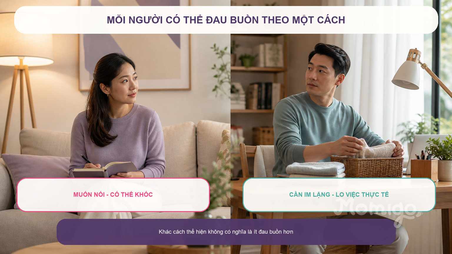 Khác cách thể hiện không có nghĩa là một người ít đau buồn hơn
