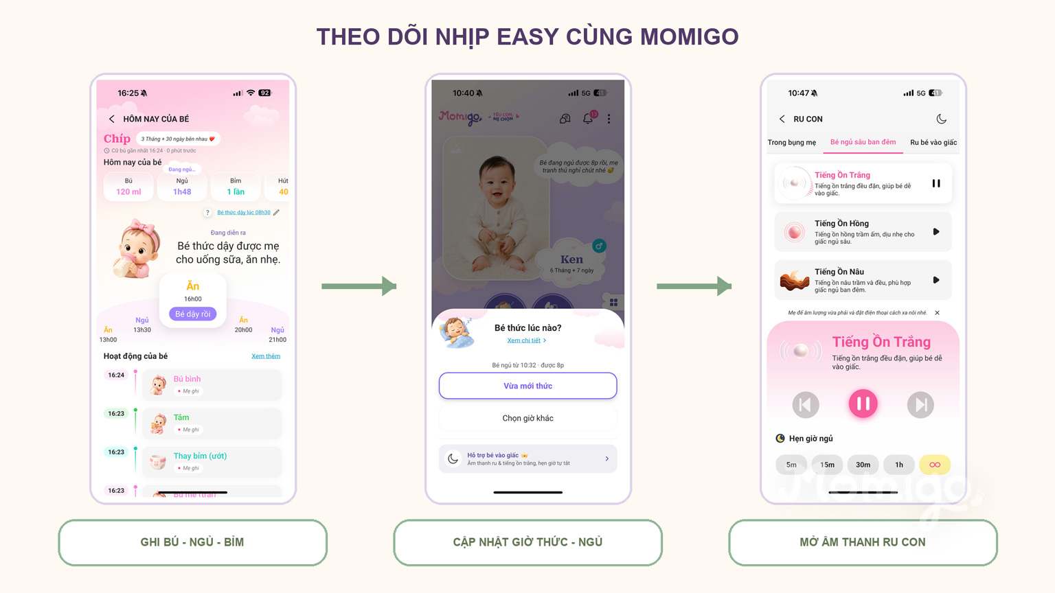 Luồng ghi nhận nhịp EASY và hỗ trợ giấc ngủ trong Momigo