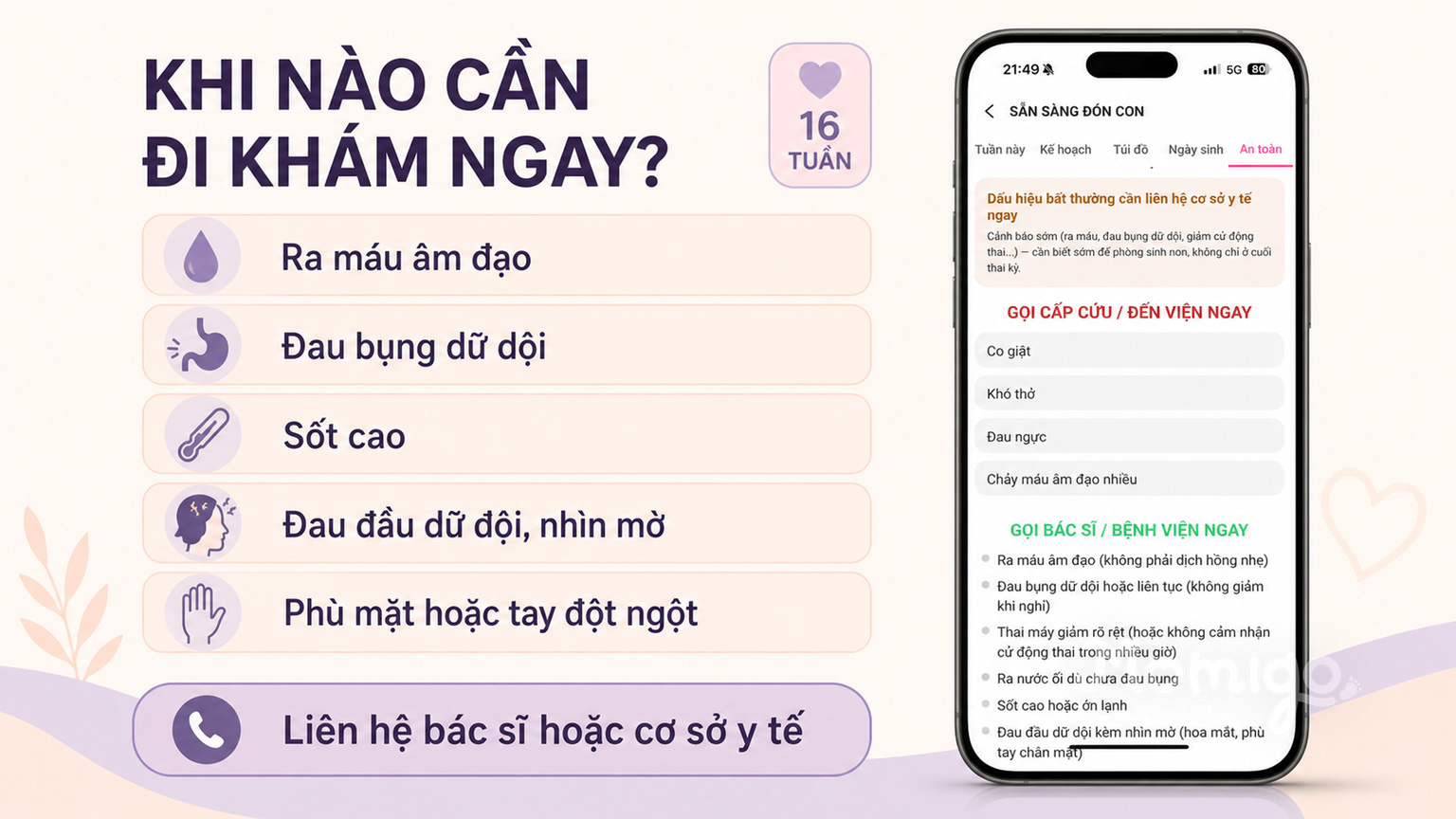 Những dấu hiệu mẹ bầu cần liên hệ bác sĩ hoặc cơ sở y tế