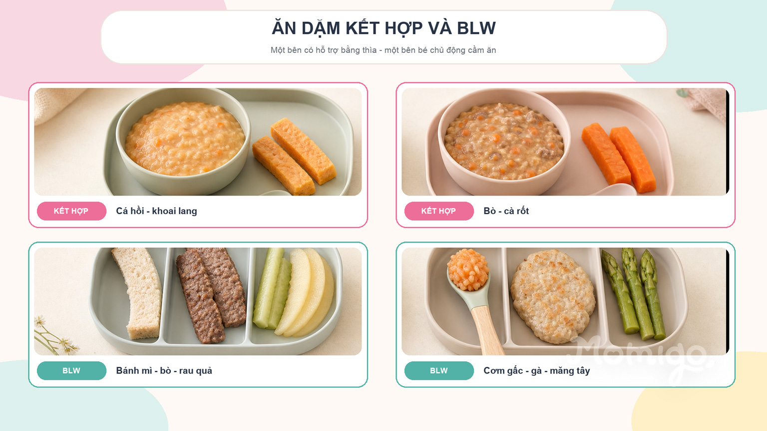 Khẩu phần ăn dặm kết hợp và BLW cho bé 9-12 tháng