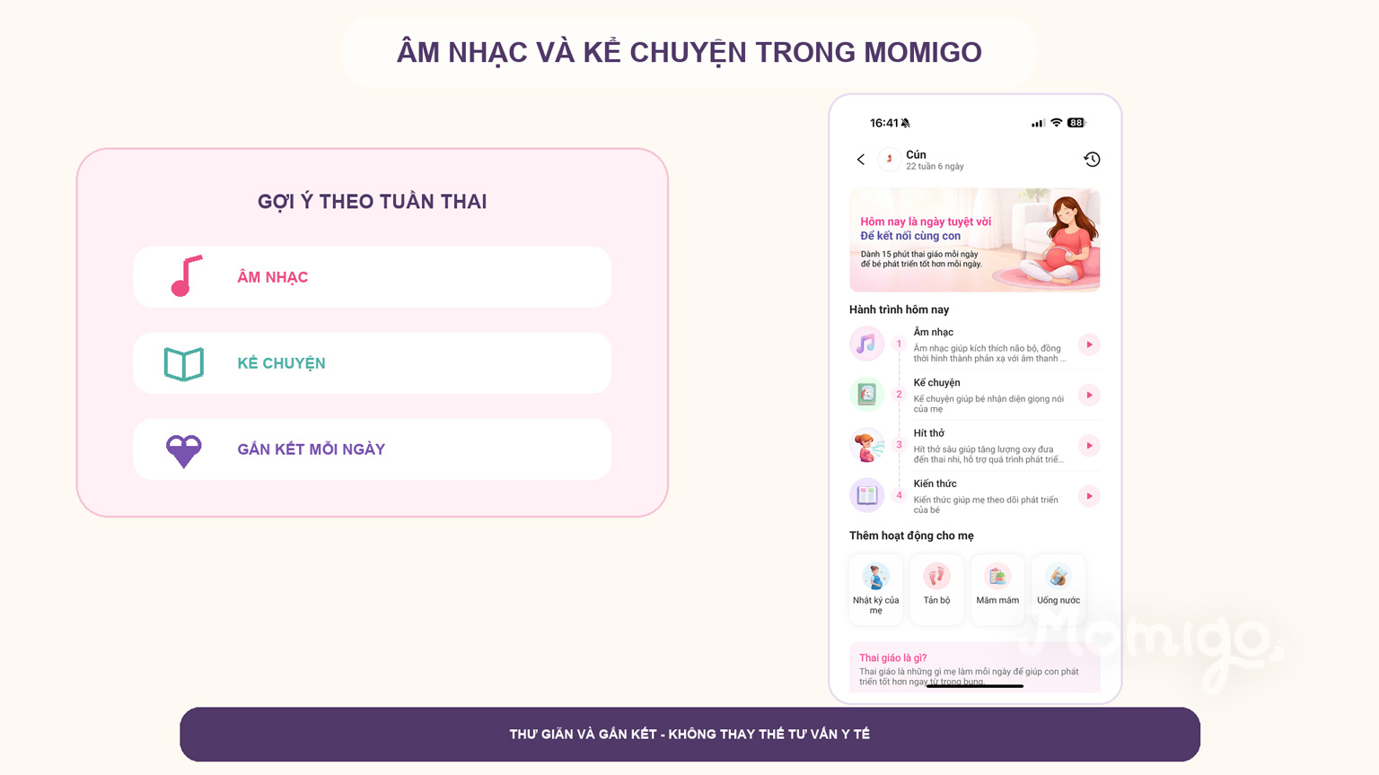 Mục Thai giáo trong Momigo gợi ý hoạt động âm nhạc và kể chuyện