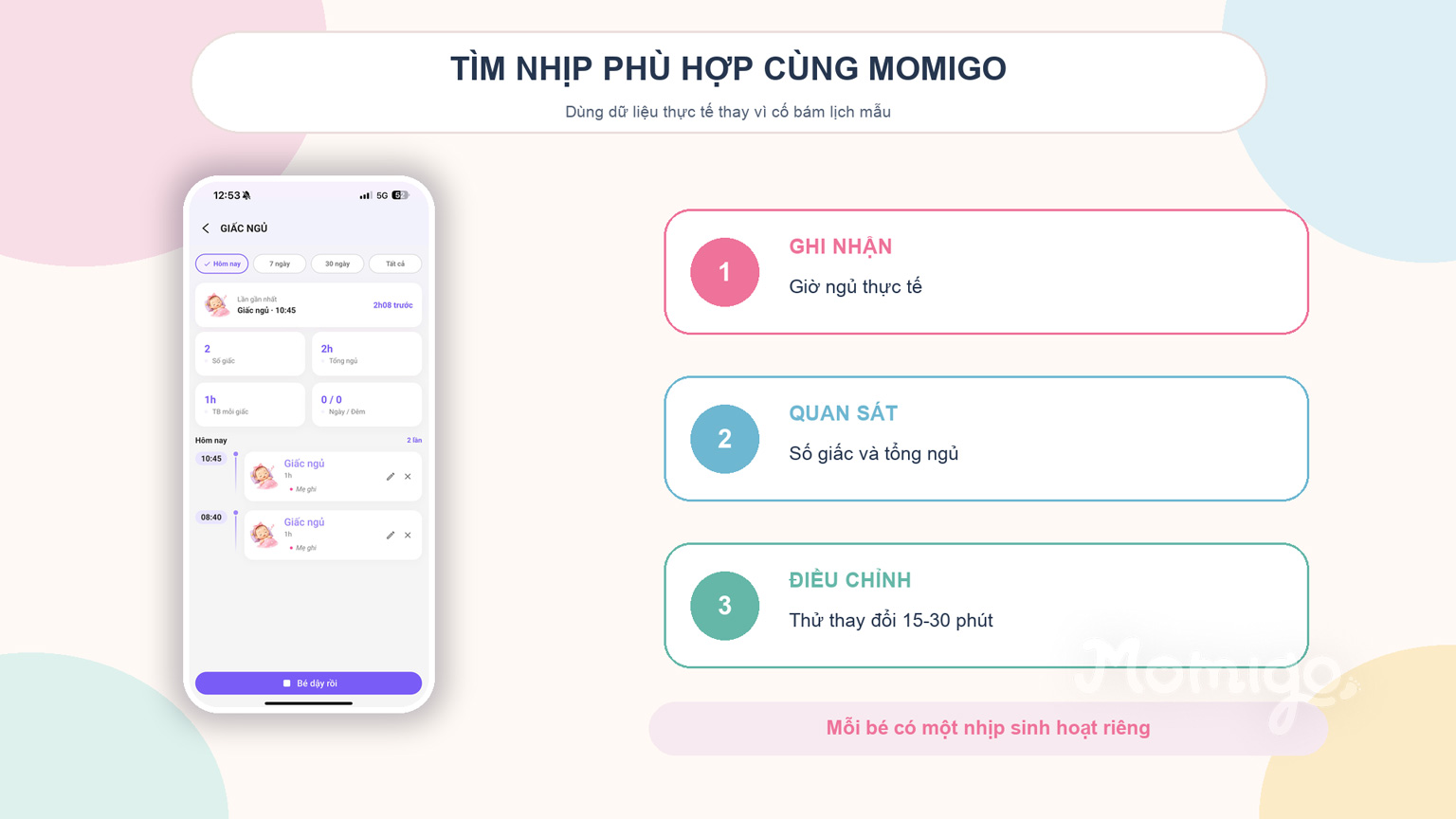 Dùng lịch sử giấc ngủ trong Momigo để tìm nhịp sinh hoạt phù hợp