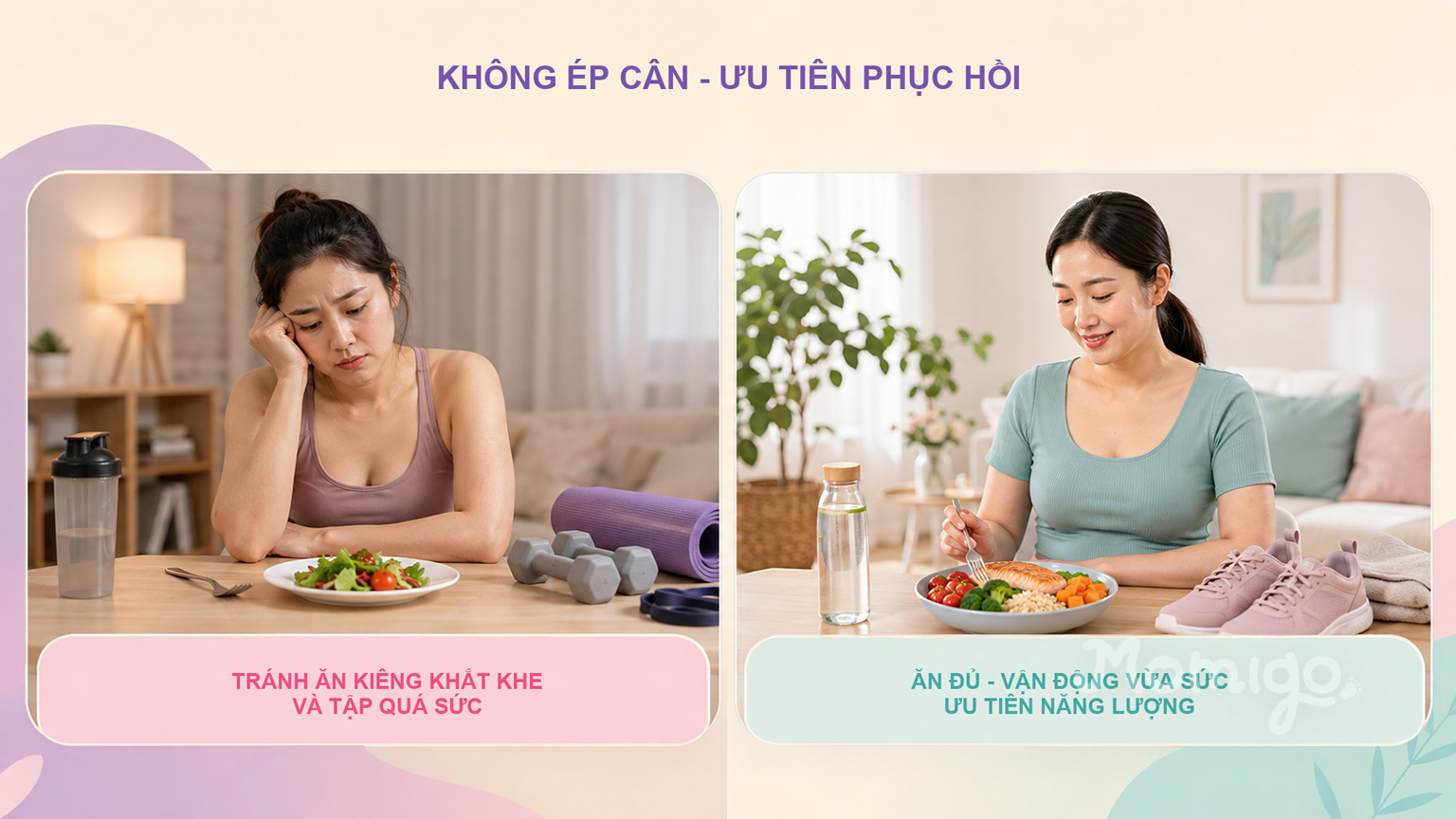 Ưu tiên phục hồi sức khỏe và năng lượng thay vì ép cân sau sinh