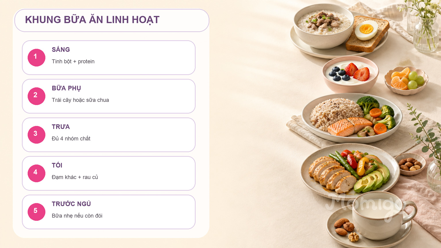 Khung bữa ăn linh hoạt trong ngày cho mẹ bầu 3 tháng cuối