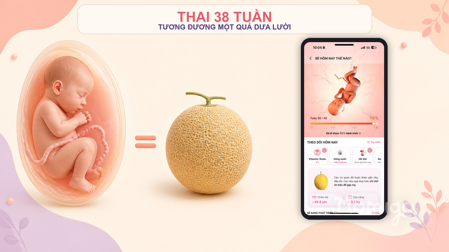 Thai 38 tuần có kích thước tương đương một quả dưa lưới