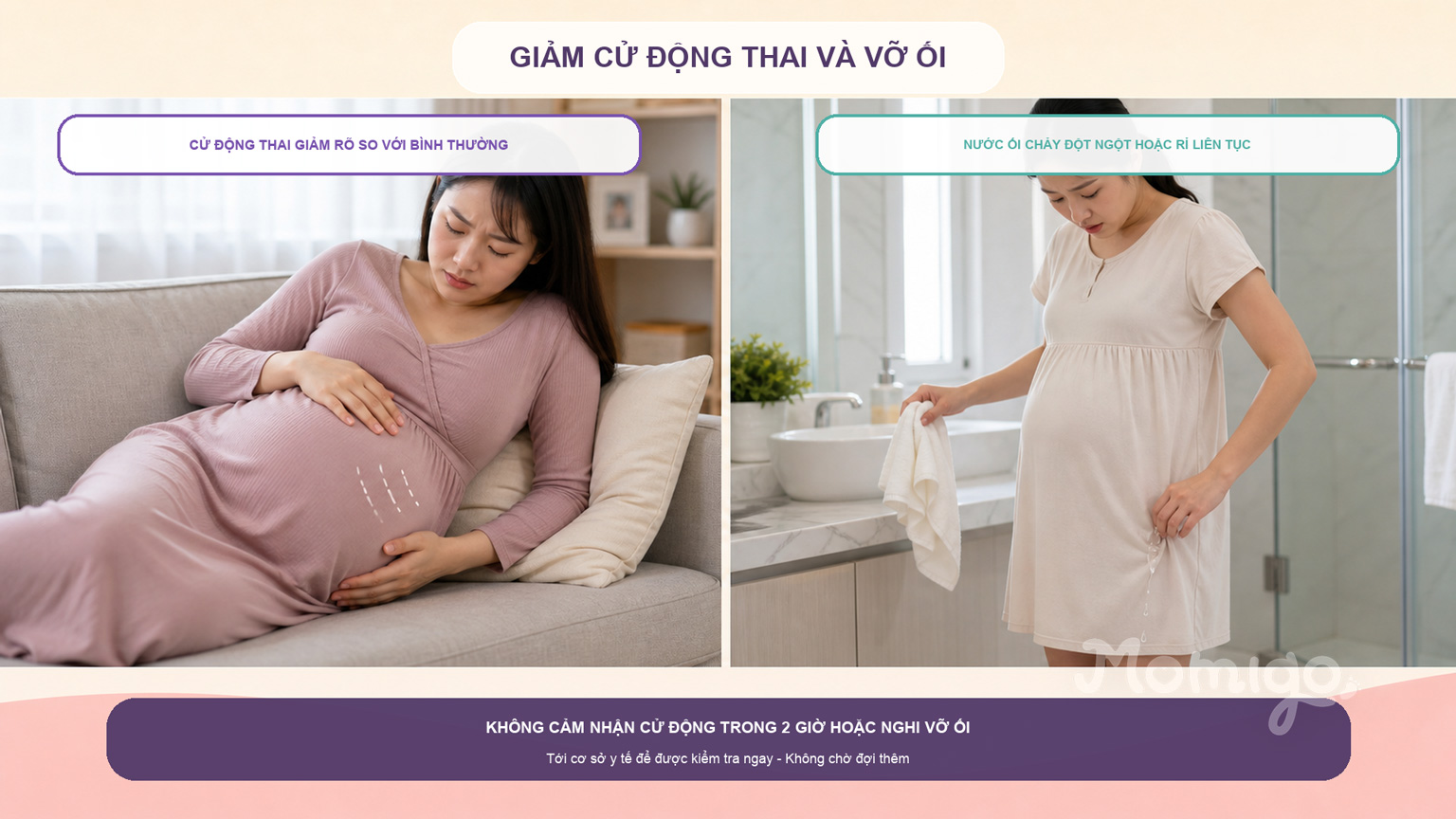 Giảm cử động thai và vỡ ối cần được kiểm tra ngay