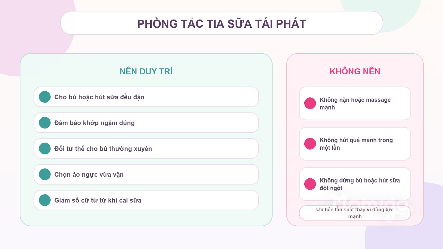 Những điều nên duy trì và cần tránh để giảm nguy cơ tắc tia sữa tái phát