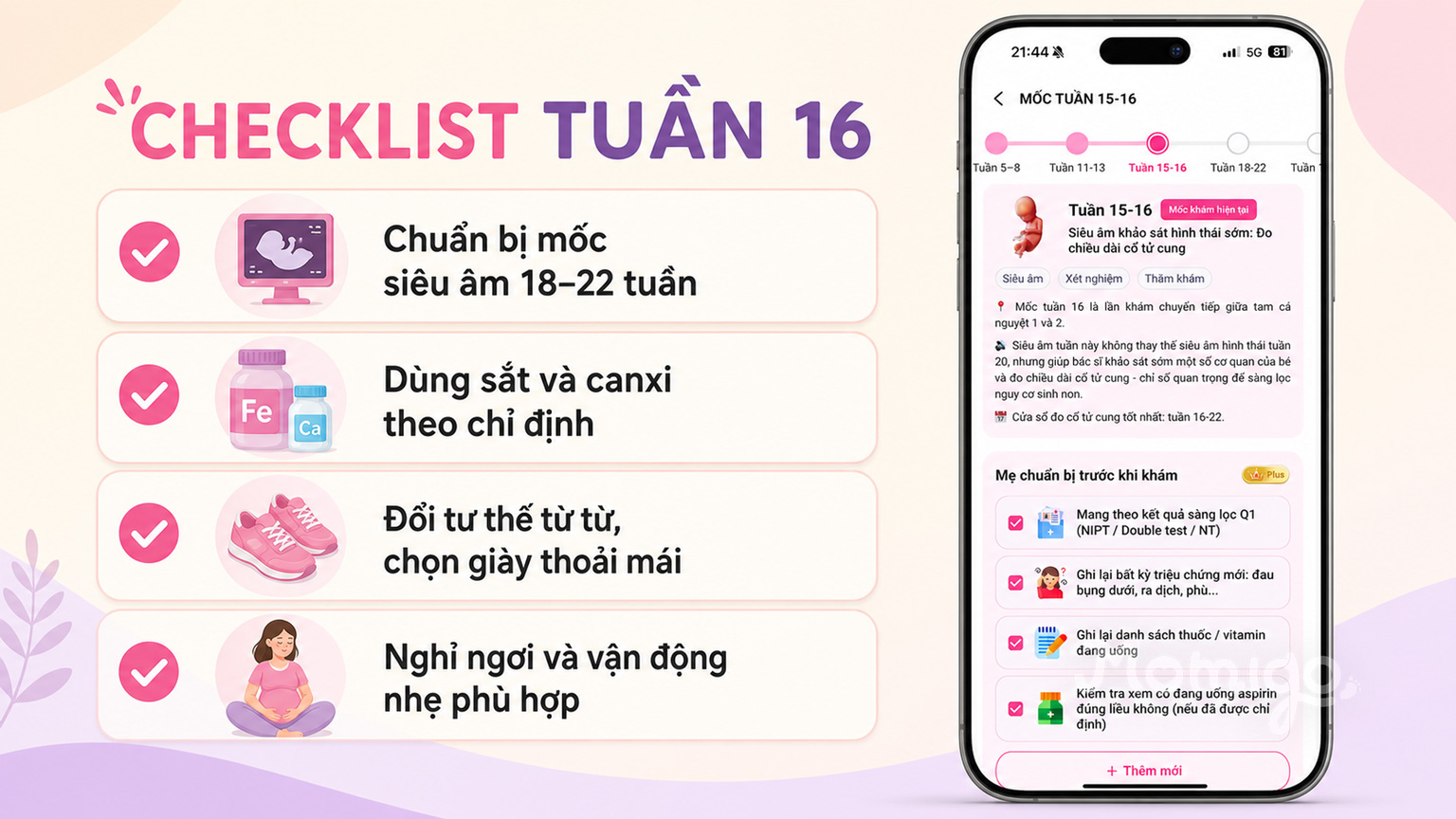 Checklist chăm sóc và khám thai ở tuần 16