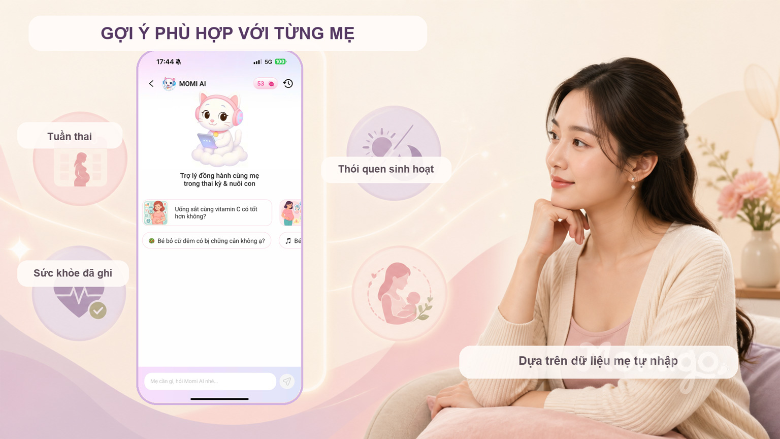 Momi AI cá nhân hóa gợi ý dựa trên dữ liệu mẹ tự nhập trong ứng dụng
