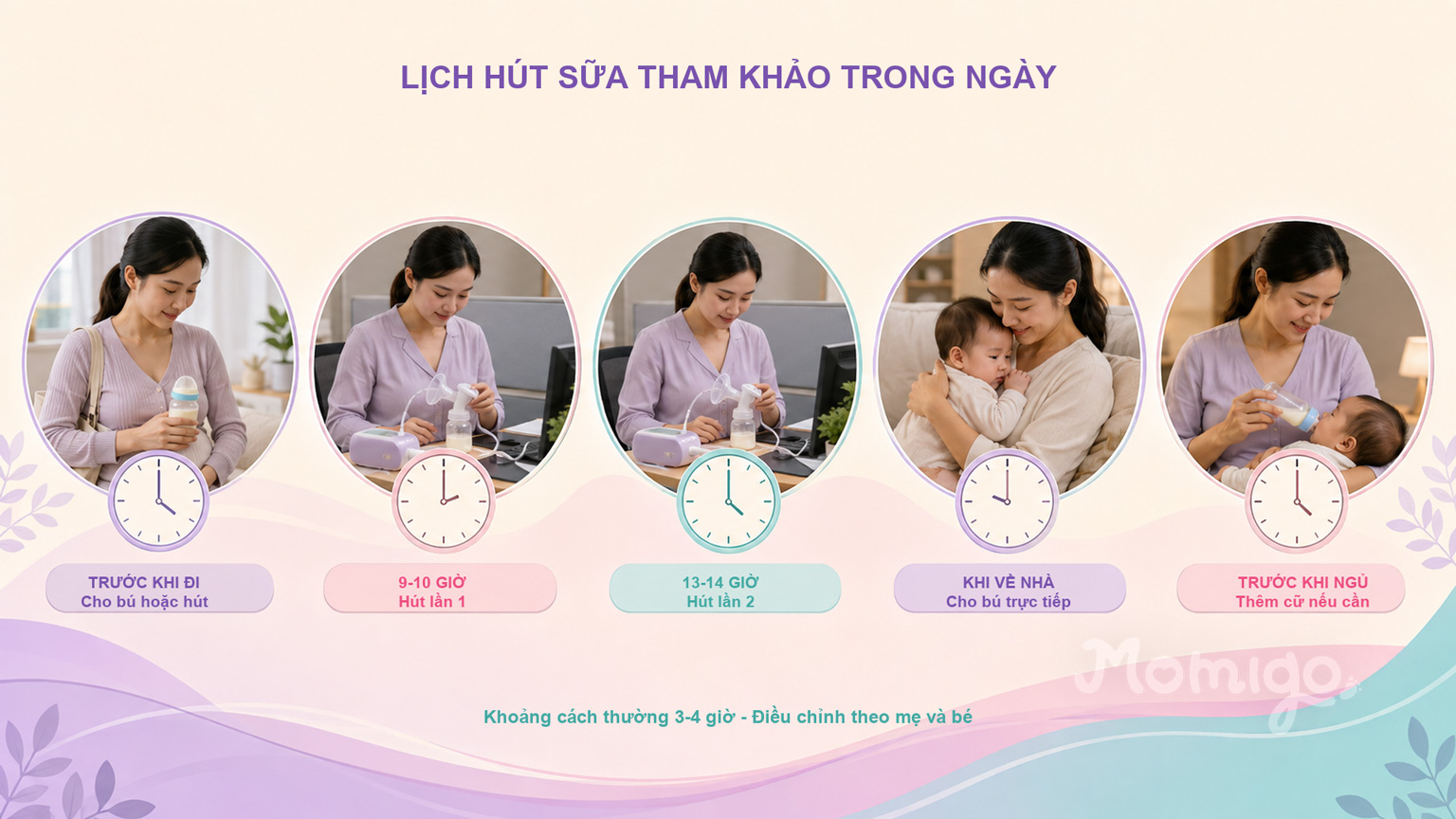 Lịch hút sữa tham khảo cho một ngày làm việc 8 giờ