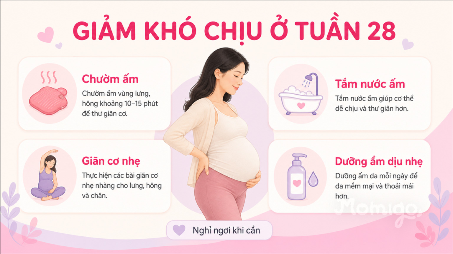 Giảm khó chịu do đau thần kinh tọa và da nhạy cảm khi mang thai