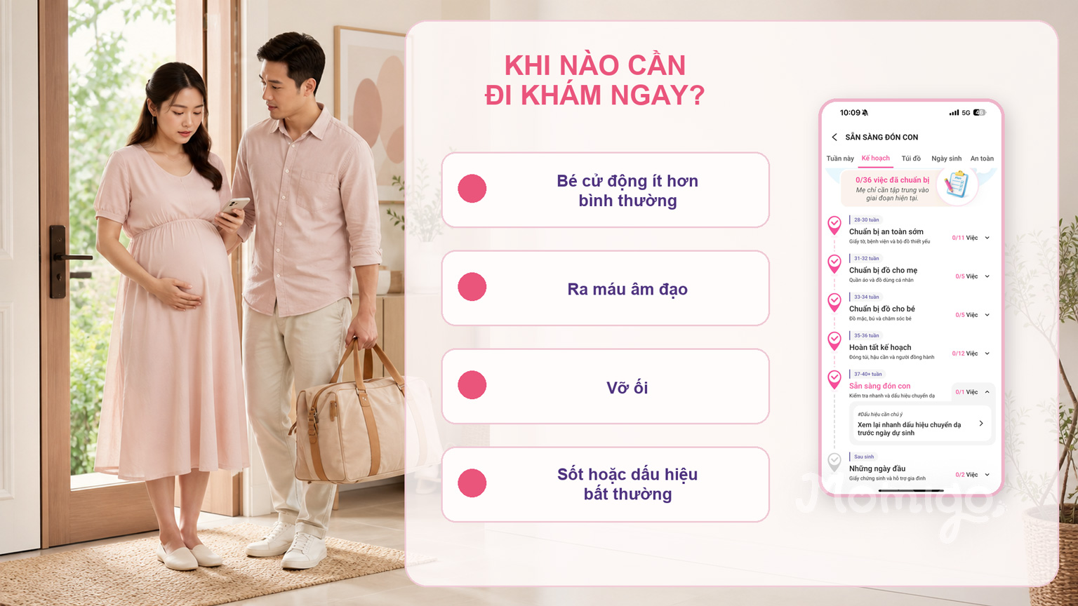 Cần đi khám ngay khi cử động thai giảm, ra máu, vỡ ối, sốt hoặc có dấu hiệu bất thường