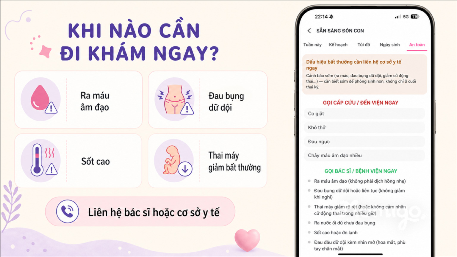 Các dấu hiệu bất thường mẹ bầu cần liên hệ bác sĩ hoặc cơ sở y tế